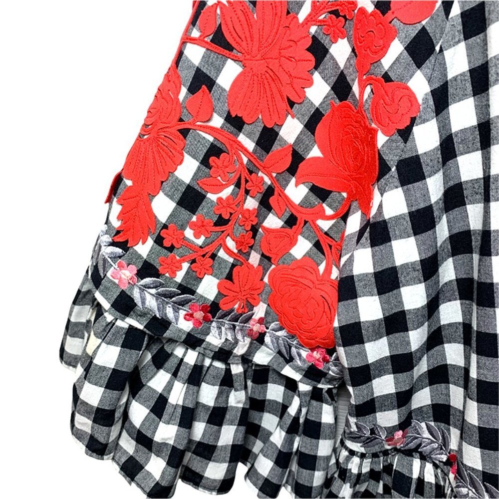 ANTHROPOLOGIE PANKAJ & NIDHI Tomato Girl Floral Gingham Peplum Top - Picture 7 of 8